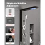 Shower Panel Tower System with Rainfall Shower Head, LED, 53 in Brushed Stainless Steel Shower Column, 6-Function Faucet, Wall-M