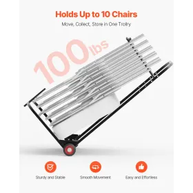 Folding Chair Rack Cart for 10 Chairs of 100 LBS Push-Style Chair Dolly