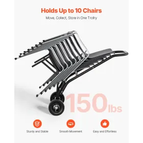 Folding Chair Rack Cart for 10 Chairs of 150 LBS Push-Style Chair Dolly