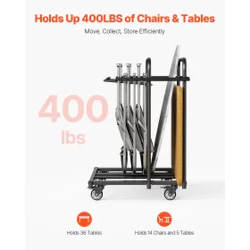 Folding Chair Rack Cart for 5 Tables+14 Chairs of 400LBS with Casters
