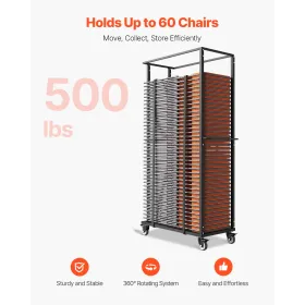 Folding Chair Rack Cart for 60 Chairs of 500LBS Casters/Locking Wheels