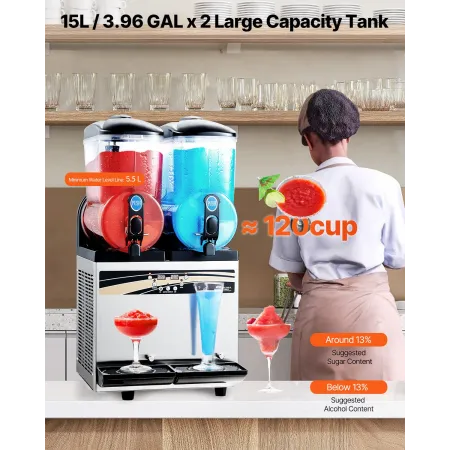Kommerciel slushy maskine 15lx2 Tank Margarita Smoothie Frozen