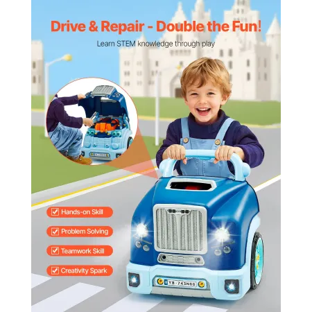 Engine Toy, 60 Pieces, Kids Mechanic Car Repair Set with Removable Parts, Lights and Sounds, Steering Wheel and Horn, Kids Mecha