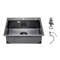55cm Kitchen Sink Topmount Single Bowl Drop-In Basin Stainless Steel Black