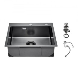 55cm Kitchen Sink Topmount Single Bowl Drop-In Basin Stainless Steel Black