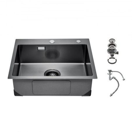 55cm Kitchen Sink Topmount Single Bowl Drop-In Basin Stainless Steel Black