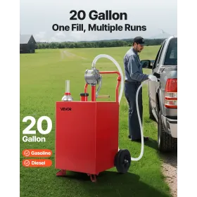 20 Gallon Fuel Caddy Gasoline & Diesel Fuel Tank with Manual Pump Red