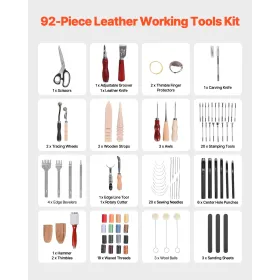 Leather Working Tools Kit 92 PCS Engraving Punching Stamping Sewing Tools