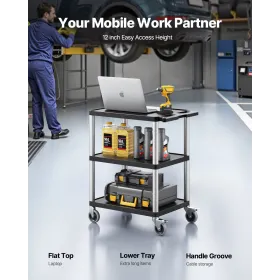 3-Shelf Utility Cart 300 lbs 27,6 x 18,1-tommer servicevogn med hjul