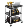 Utility Cart, 300 lbs Load Capacity, 27.6 x 18.1-inch Service Cart, Three-Shelf Heavy Duty Plastic Utility Cart with 360° Swivel