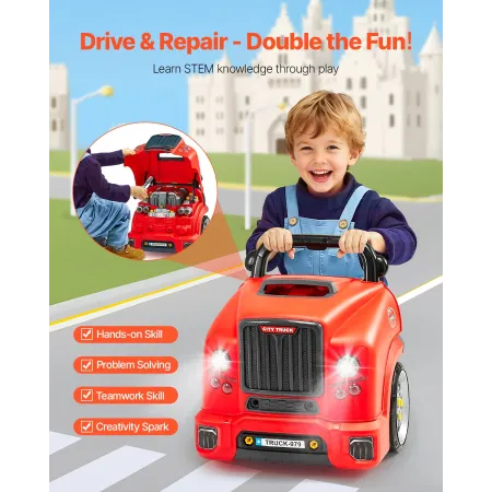 Engine Toy, 60 Pieces, Kids Mechanic Car Repair Set with Removable Parts, Lights and Sounds, Steering Wheel and Horn, Kids Mecha