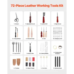 Leather Working Tools Kit 72 PCS Engraving Punching Stamping Sewing Tools
