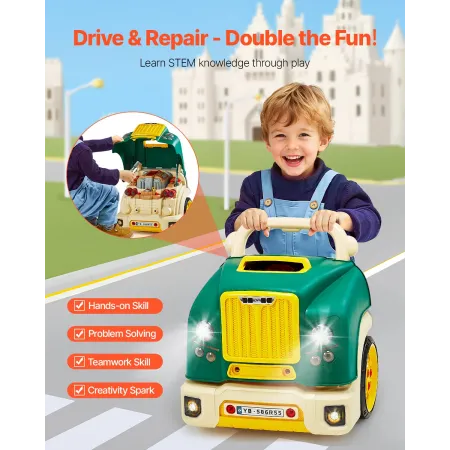 Engine Toy, 60 Pieces, Kids Mechanic Car Repair Set with Removable Parts, Lights and Sounds, Steering Wheel and Horn, Kids Mecha