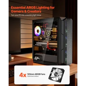 Mid-Tower ATX PC Gaming Case Computer Case Box with 4 x 120 mm ARGB Fans
