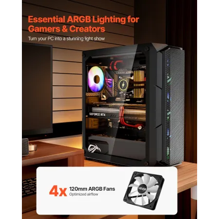 Mid-Tower ATX PC Gaming Case Computer Case Box med 4 x 120 mm