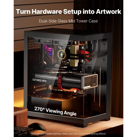 PC Gaming Case Mid-Tower Computer Case med 2 fans til ATX