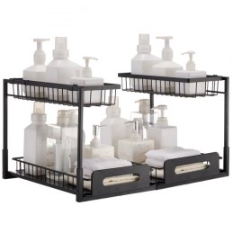 2-Tier Wire Pull Out Cabinet Under Sink Basket Organizer 10.7"x14.2" 2PCS
