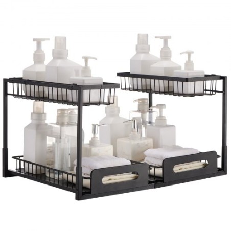 2-Tier Wire Pull Out Cabinet Under Sink Basket Organizer 10.7"x14.2" 2PCS