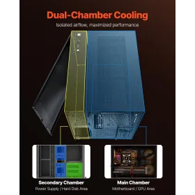 Mid-Tower ATX PC Case Dual Chamber Gaming Computer Case No Fan inkluderet