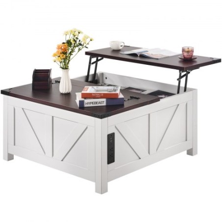 36 "Farmhouse sofabord hængt lift top firkantet bord med strømstrimmel