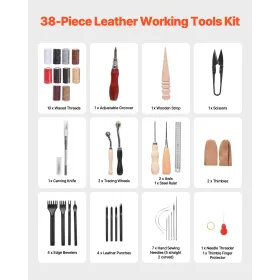 Leather Working Tools Kit 38 PCS Engraving Punching Stamping Sewing Tools