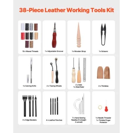 Læderarbejdsværktøj Kit 38 PCS Gravering af