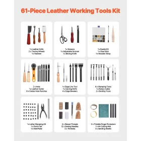 Leather Working Tools Kit 61 PCS Engraving Punching Stamping Sewing Tools