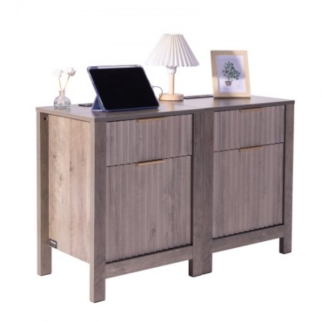 Farmhouse End Table Square Night Stand med USB & Outlets Set med 2 grå