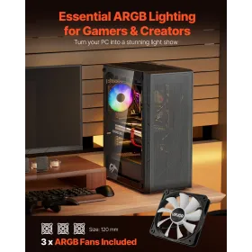 Mid-Tower ATX PC Gaming Case Computer Case Box med 3 x 120 mm Argb-fans