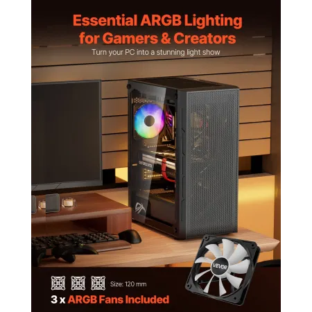 Mid-Tower ATX PC Gaming Case Computer Case Box med 3 x 120 mm