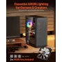 PC Gaming Case, Mid-Tower, Computer Case with High-Airflow Tempered Glass Panel, Dust Filter, 3 x 120 mm ARGB Fans, Easy Cable M