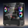 PC Gaming Case, Mid-Tower, Computer Case with High-Airflow Tempered Glass Panel, Dust Filter, 6 x 120 mm PWM ARGB Fans, Easy Cab
