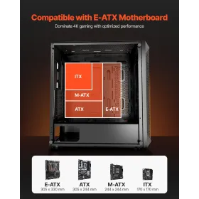 PC Case Full-Tower Gaming Computer 3 PWM-fans til E-ATX bundkort