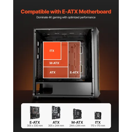 PC Case Full-Tower Gaming Computer 3 PWM-fans til E-ATX bundkort