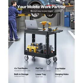 2-shelf Utility Cart 550 lbs 31.3 x 17.7-inch Service Cart with Wheels