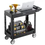 Utility Cart, 550 lbs Load Capacity, 31.3 x 17.7-inch Service Cart, Two-Shelf Heavy Duty Plastic Utility Cart with 360° Swivel W