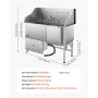 304 Stainless Steel Dog Washing Station, 154.9 cm Pet Grooming Tub with Non-Slip Low-Slope Ramp, Storage Drawer, Hot & Cold Fauc