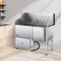 304 Stainless Steel Dog Washing Station, 154.9 cm Pet Grooming Tub with Non-Slip Low-Slope Ramp, Storage Drawer, Hot & Cold Fauc