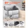 304 Stainless Steel Dog Washing Station, 154.9 cm Pet Grooming Tub with Non-Slip Low-Slope Ramp, Storage Drawer, Hot & Cold Fauc