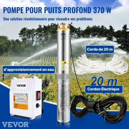 Dyb brønd nedsænket pumpe, 370W 230V/50Hz, 110L/min 44 m hoved
