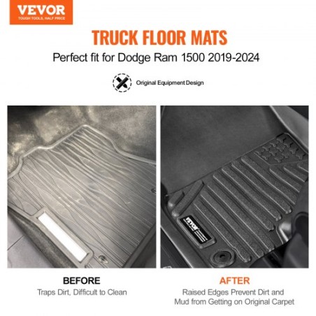Automotive Floor Mats Fits for Dodge Ram 1500 2019-2024 3 pcs Floor Liners