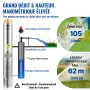 Deep Well Submersible Pump, 750W 230V/50Hz, 105L/min 62 m Head, 20 m Cord & Automatic Pressure Switch, 8.9 cm Stainless Steel Wa