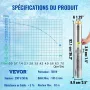 Deep Well Submersible Pump, 750W 230V/50Hz, 105L/min 62 m Head, 20 m Cord & Automatic Pressure Switch, 8.9 cm Stainless Steel Wa