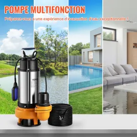 Submersible Water Pump, 2200W 60000L/H, w/ 10 m Cord and Automatic Tethered Float Switch, Portable Stainless Steel for Dirty or