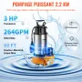 Submersible Water Pump, 2200W 60000L/H, with 8 m Cord and Automatic Tethered Float Switch, Portable Stainless Steel for Dirty or