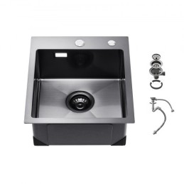 40cm Kitchen Sink Topmount Single Bowl Drop-In Basin Stainless Steel Black