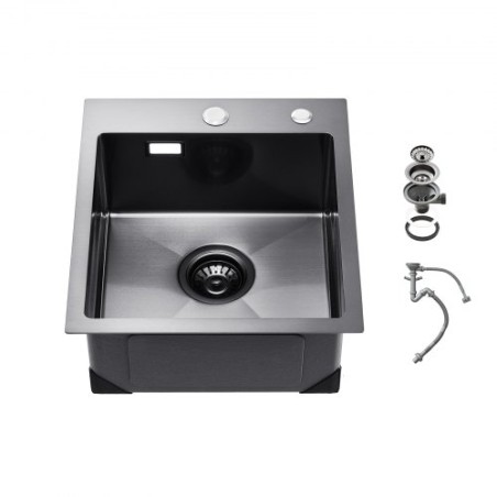 40cm Kitchen Sink Topmount Single Bowl Drop-In Basin Stainless Steel Black