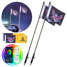 LED Whip Light 2PCS 3FT RGB Antenna Light with Flag Remote App ATV UTV RZR
