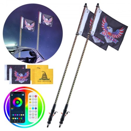 LED piskelys 2pcs 3ft RGB antenne lys med flag fjernapp ATV UTV RZR