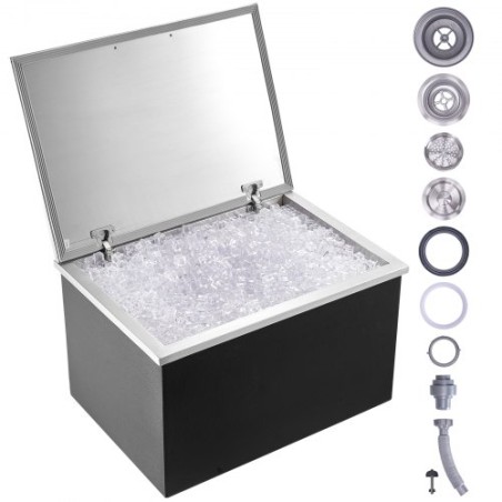 28"x20"x17" Drop in Ice Chest Ice Cooler Ice Bin Stainless Steel w/Cover